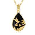 wholesale 14k Gold Hummingbird Flower Black Onyx Teardrop Pendant Necklace For Women-0-0