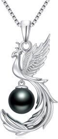 wholesale Tahitian Phoenix Black Pearl Necklace For Women Sterling Silver Black Pearls Necklace Gifts For Sister Birthday Anniversary Jewelry Valentine Christmas Gifts For Women Wife Her -0-1