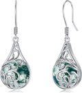 wholesale 925 Sterling Silver Green Moss Agate Celtic Knot Teardrop Dangle Earrings-0-0