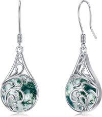 wholesale 925 Sterling Silver Green Moss Agate Celtic Knot Teardrop Dangle Earrings-Filigree-2