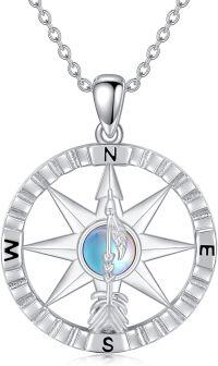 wholesale 925 Sterling Silver Compass Pendant Necklace with Opal Stone for Nurses Artists and Chemists Inspiring Gifts-Compass Arrow-Moonstone