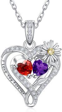 wholesale  Sterling Silver Daisy Heart Birthstone Necklace for Women -01-02-Jan-Feb