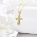 wholesale 14k Gold Cross Pendant With Green Heart Gemstone Necklace-0-2