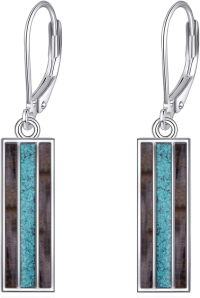 wholesale 925 Sterling Silver Turquoise Wood Bar Earrings, 6mm, Hypoallergenic, Nickel-Free, Lightweight, Gift for Women-Silver-Turquoise Wood Bar Earrings