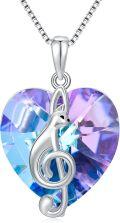 wholesale 925 Sterling Silver Heart-Shaped Crystal Treble Clef Cat Pendant Necklaces  for Women and Men-0-0