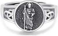wholesale Sterling Silver Black St. Jude Ring Adjustable Sizes 7-9 for Men Hypoallergenic Nickel-Free Lead-Free-St Jude
