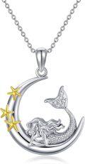 wholesale 925 Sterling Silver Moon & Star Mermaid Pendant Necklace for Women Wife Gifts-0-0
