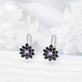wholesale 925 Sterling Silver Purple Crystal Black Enamel Lotus Flower Teardrop Dangle Leverback Earrings for Women-0-3