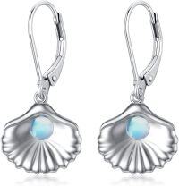 wholesale 925 Sterling Silver Shell Drop Earrings with Opal Stone - Halloween Gift for Women and Girls-Shell