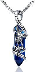 wholesale 925 Sterling Silver Blue Quartz Saint Michael Angel Protect Us Pendant Necklace  for Men-0-0