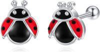 wholesale 925 Sterling Silver Red Black Enamel Ladybug Stud Earrings for Women Girls-Ladybug