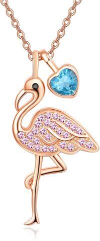 wholesale 925 Sterling Silver 12 Month Birthstone Flamingo Pendant Necklace 18 +2 Chain-03-Mar-Lab Created Aquamarine