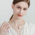 wholesale 14K Gold Blue Stone Square Pendant Necklace for Women-0-3