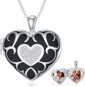 wholesale 925 Sterling Silver Black Enamel Heart Shaped Photo Holder Pendant Necklace for Women-0-0