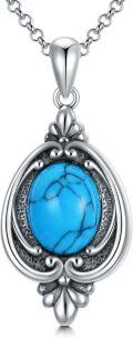 wholesale 925 Sterling Silver Turquoise Oval Locket Pendant Necklace for Ashes Memory Keepsake Jewelry-0-0