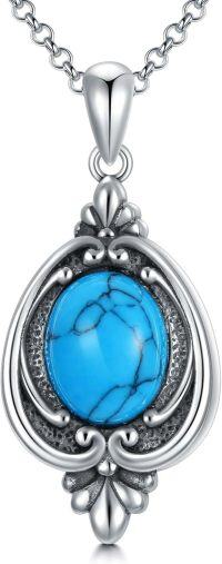 wholesale 925 Sterling Silver Turquoise Oval Locket Pendant Necklace for Ashes Memory Keepsake Jewelry-Turquoise Urn-Turquoise Urn