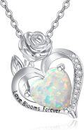 wholesale 925 Sterling Silver Opal Heart & Rose Pendant Necklaces for Women Anniversary Gift Ideas-0-0