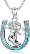 wholesale 925 Sterling Silver 925 Turquoise Inlay Cowboy Boot Horseshoe Pendant Necklace for Women & Girls - Country Western Style Jewelry-0-0