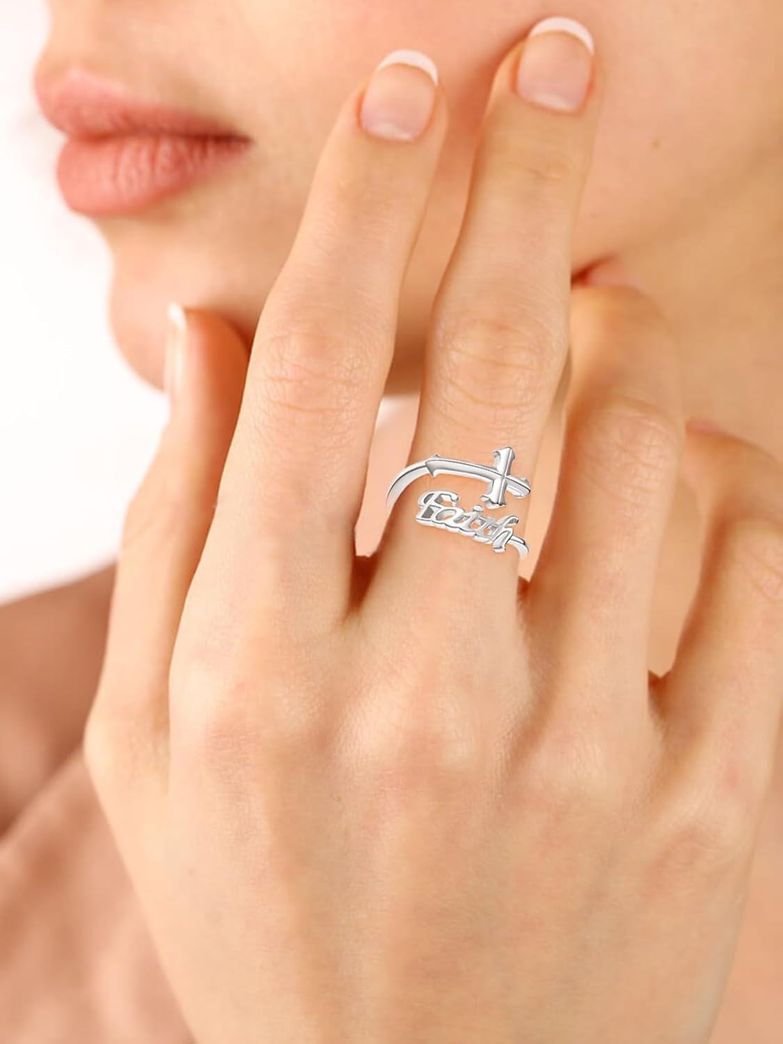 Sterling Silver Faith Cross Ring for Women Christian Crucifix Jewelry-0-4