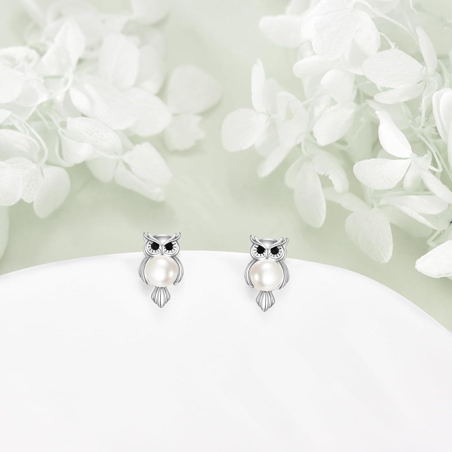  Sterling Silver Pearl Unicorn Owl Penguin Stud Earrings Cute Animal Jewelry Gift -0-3