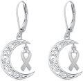 wholesale  Sterling Silver Cancer Awareness Ribbon Moon Dangle Leverback Earrings for Women Survivor Jewelry -0-18