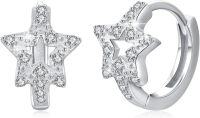 wholesale 925 Sterling Silver Cubic Zirconia Star Huggie Hoop Earrings for Men & Women-Silver White