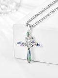 wholesale 925 Sterling Silver Dreamboat Cross Necklace with Abalone Shell Pendant for Women Christian Jewelry Confirmation Gifts Faith Religious Accessories-0-1
