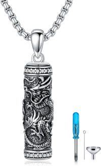 wholesale 925 Sterling Silver Dragon Cylinder Keepsake Pendant with Funnel and Spatula Set - Memorial Jewelry for Ashes Cremation Urns Necklaces-Dragon