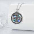 wholesale 925 Sterling Silver Round Abalone Shell Celtic Knot Heart Pendant & Triple Moon Ankh Cross Necklace for Women-0-4