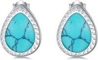 wholesale Sterling Silver Opal Moonstone Larimar Turquoise Teardrop Stud Earrings-Turquoise
