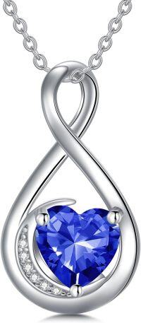 wholesale TOUPOP September Birthstone Necklace For Women Sapphire Necklace Pendant 926 Sterling Silver Infinity Love Moon Jewelry Birthday Christmas Gifts For Women Mom Wife Girlfriend -undefined