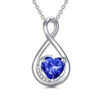 TOUPOP Sterling Silver Sapphire Infinity Love Moon Pendant Necklace-undefined