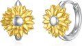 wholesale 925 Sterling Silver Gold Plated Sunflower Lotus Small Hoop Earrings for Women Gift-0-0