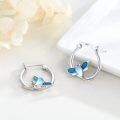 wholesale 925 Sterling Silver Butterfly Blue Enamel Opal Hoop Earrings For Women-0-1