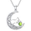 wholesale 925 Sterling Silver Cat And Moon Necklace Wholesale With Ruby Charm-0-0