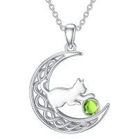 wholesale 925 Sterling Silver Cat And Moon Necklace Wholesale With Ruby Charm-August