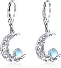 wholesale 925 Sterling Silver Moonstone Celtic Crescent Moon Drop Earrings for Women -Moonstone