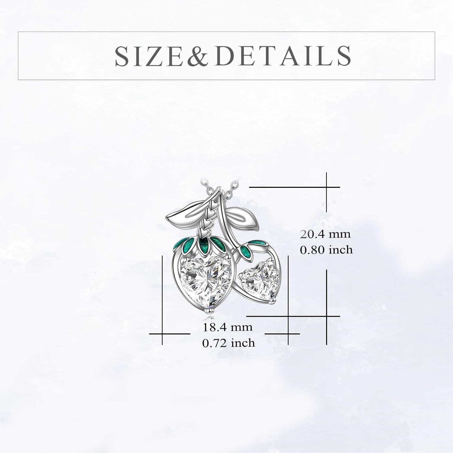 wholesale 925 Sterling Silver Heart-Shaped Moissanite Fruit Pendant Necklace with Green Leaves for Women Gifts-0-4