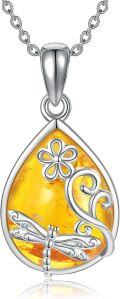 wholesale 925 Sterling Silver Teardrop Amber Pendant with Flower and Dragonfly Design-0-0