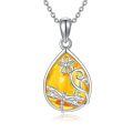 wholesale 925 Sterling Silver Teardrop Amber Pendant with Flower and Dragonfly Design-0-0