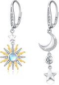 wholesale 925 Sterling Silver Moonstone Sun & Crescent Moon Drop Earrings with Stars for Women - Celestial  Set-0-0