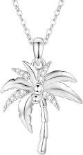 wholesale 925 Sterling Silver Coconut Palm Tree Pendant Necklace with CZ Stones and Chain 24-0-0
