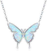 wholesale 925 Sterling Silver White Fire Opal Butterfly Pendant Necklace Minimalist Fine s for Her-Butterfly Necklace(White)