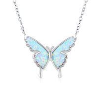 wholesale 925 Sterling Silver White Fire Opal Butterfly Pendant Necklace Minimalist Fine s for Her-Butterfly Necklace(White)