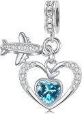wholesale 925 Sterling Silver Birthstone Heart Charm with Airplane Charms for Anklets Women Mom Lover-0-0