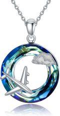 wholesale TOUPOP Aircraft Necklace Sterling Silver Jewelry Aircraft Necklace For Women With Blue Crystal Pendant Clound Jewelry Birthday Gifts For Women -0-0
