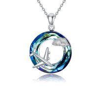 TOUPOP Sterling Silver Blue Crystal Aircraft Necklace Jewelry For Women-undefined