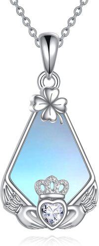 wholesale 925 Sterling Silver Teardrop Clover & Crown Claddagh Pendant with Peridot Stone Necklace for Womenç±å°å°å¯å°ç¹åå é¡¹é¾-Moonstone Necklace