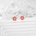 wholesale 14K Gold 14K Gold Red Enamel Floral Stud Earrings with Crystal Accents - Gifts for Her-0-5