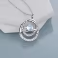 TOUPOP Sterling Silver Aquamarine Double Circle Pendant Necklace-0-5